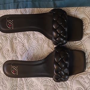 Black Slip On Kitten Heel Sandals